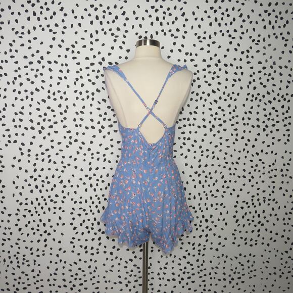 Flynn Skye Blue Falling Flora Floral Print Mimi Ruffle Trim Romper - Picture 8 of 11